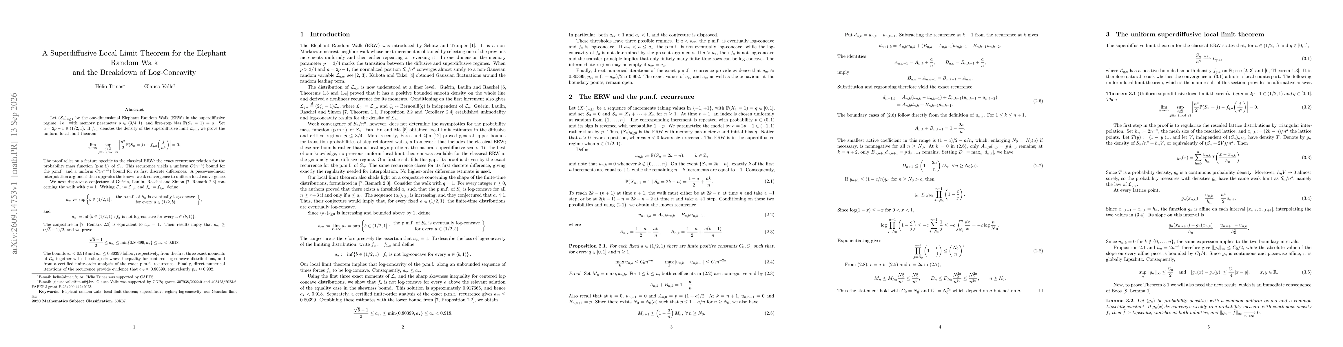 Thumbnail for A Superdiffusive Local Limit Theorem for the Elephant Random Walk and the Breakdown of Log-Concavity