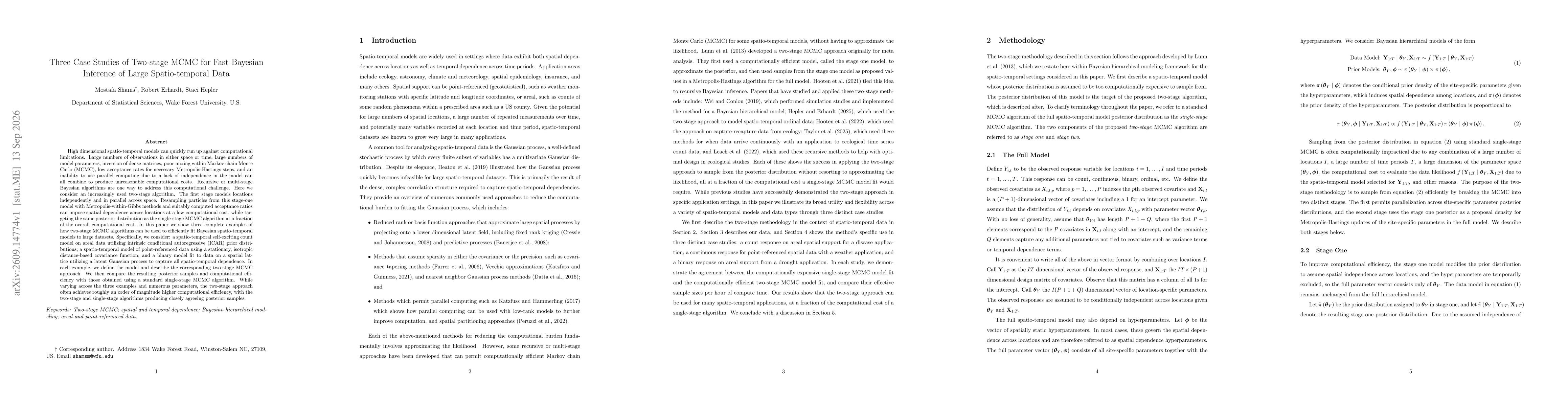 Thumbnail for Three Case Studies of Two-stage MCMC for Fast Bayesian Inference of Large Spatio-temporal Data