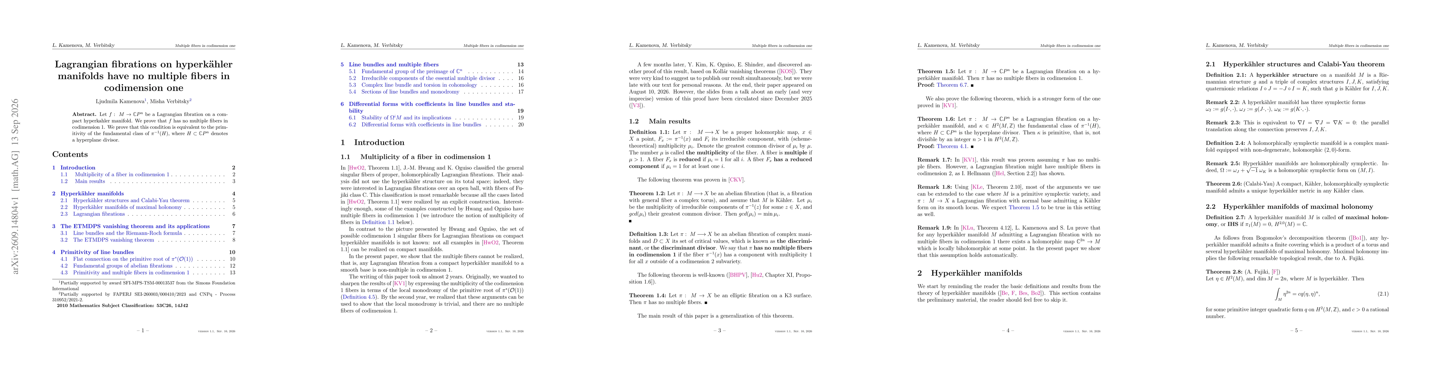 Thumbnail for Lagrangian fibrations on hyperkahler manifolds have no multiple fibers in codimension one