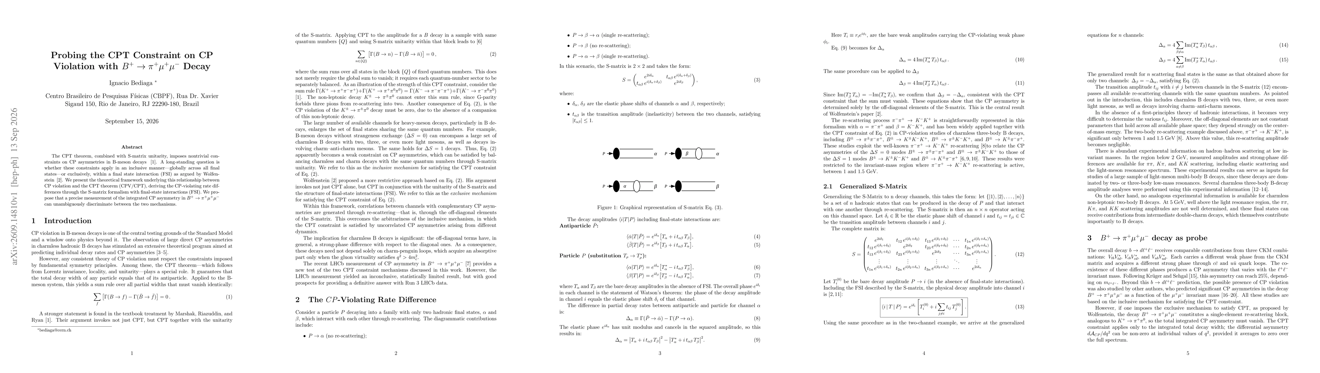 Thumbnail for Probing the CPT Constraint on CP Violation with $B^+ \toπ^+ μ^+ μ^- $ Decay