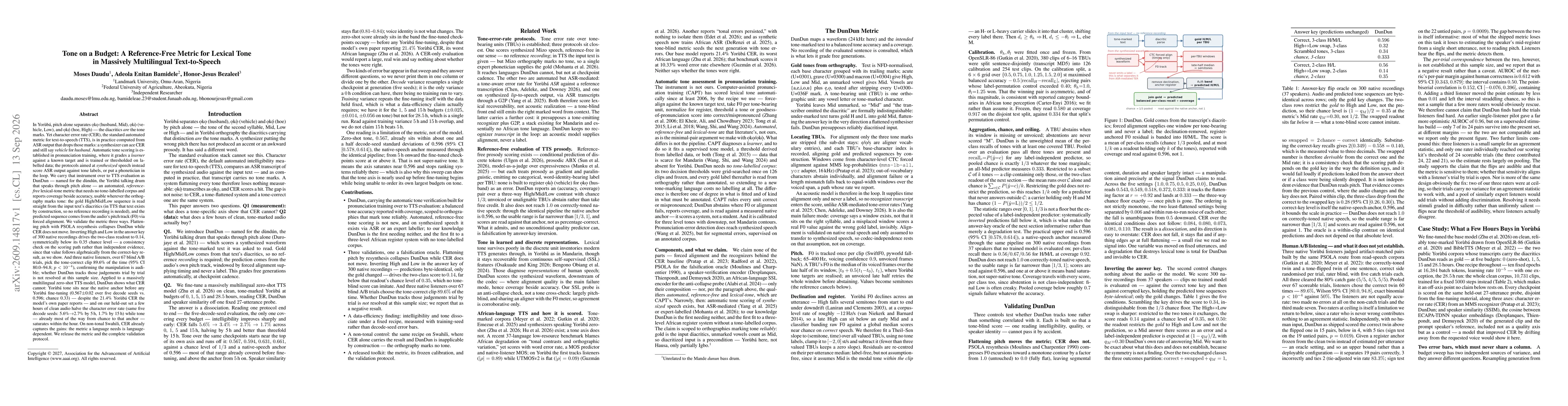 Thumbnail for Tone on a Budget: A Reference-Free Metric for Lexical Tone in Massively Multilingual Text-to-Speech
