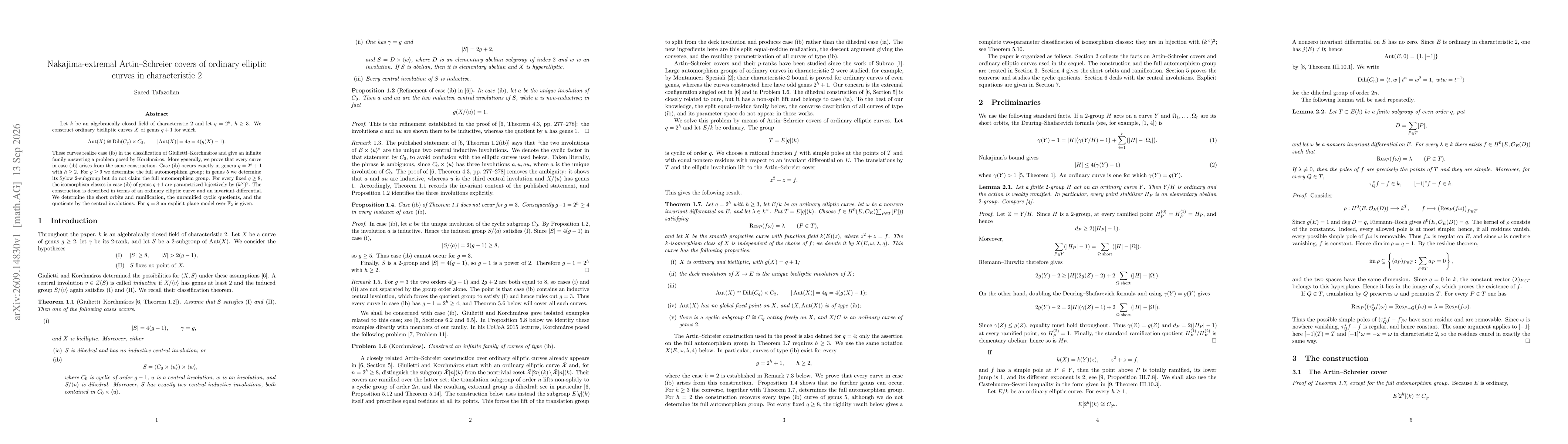 Thumbnail for Nakajima-extremal Artin--Schreier covers of ordinary elliptic curves in characteristic $2$