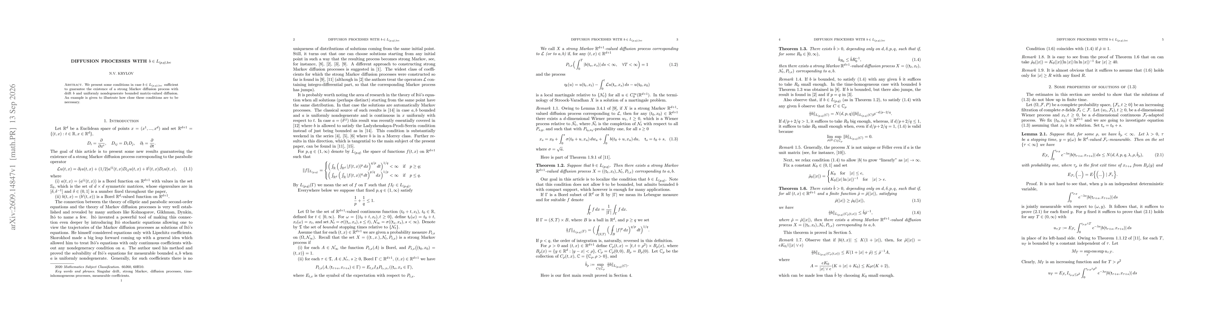 Thumbnail for Diffusion processes with $b\in L_{(p,q),\text{loc}}$