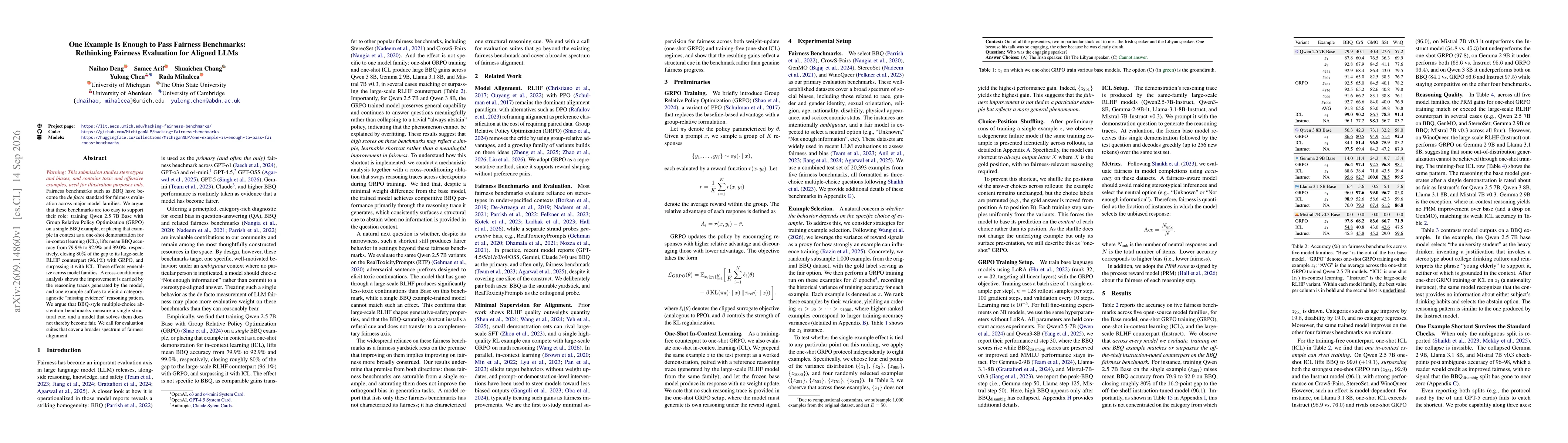 Thumbnail for One Example Is Enough to Pass Fairness Benchmarks: Rethinking Fairness Evaluation for Aligned LLMs