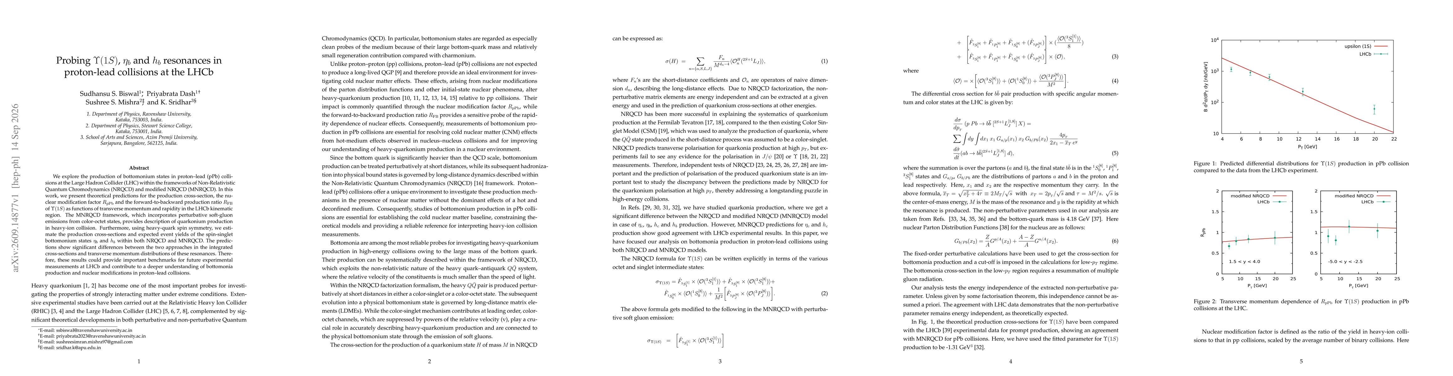 Thumbnail for Probing $Υ({1S})$, $η_b$ and $h_b$ resonances in proton-lead collisions at the LHCb