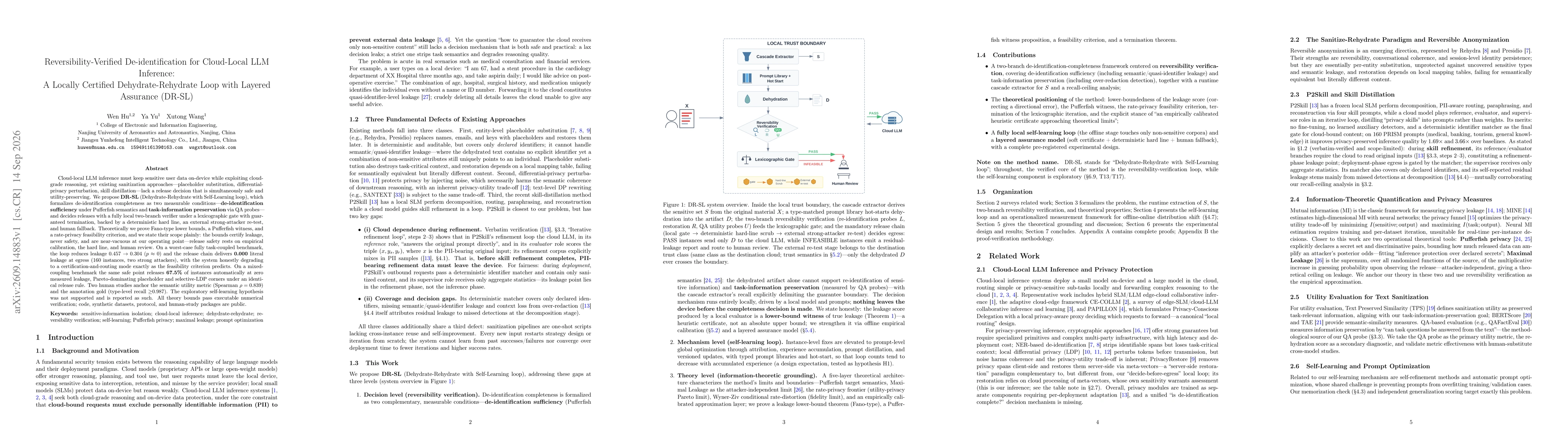 Thumbnail for Reversibility-Verified De-identification for Cloud-Local LLM Inference: A Locally Certified Dehydrate-Rehydrate Loop with Layered Assurance (DR-SL)