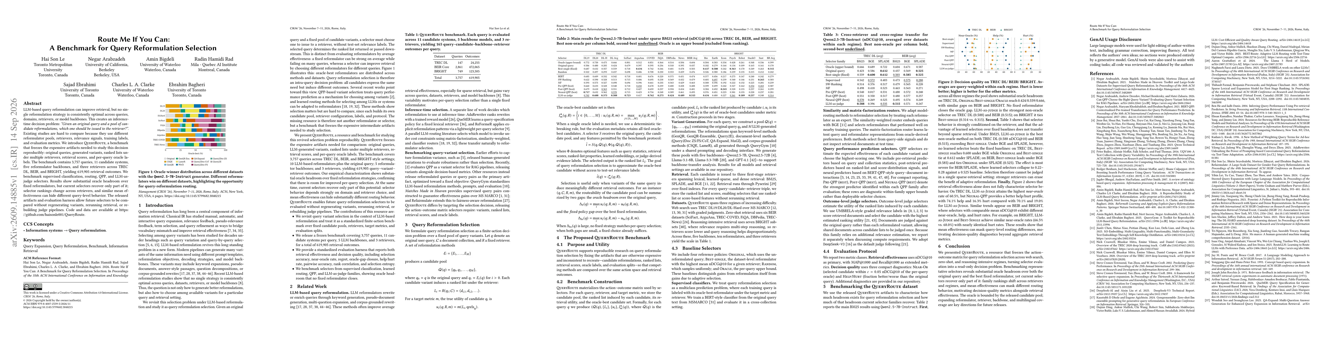 Thumbnail for Route Me If You Can: A Benchmark for Query Reformulation Selection