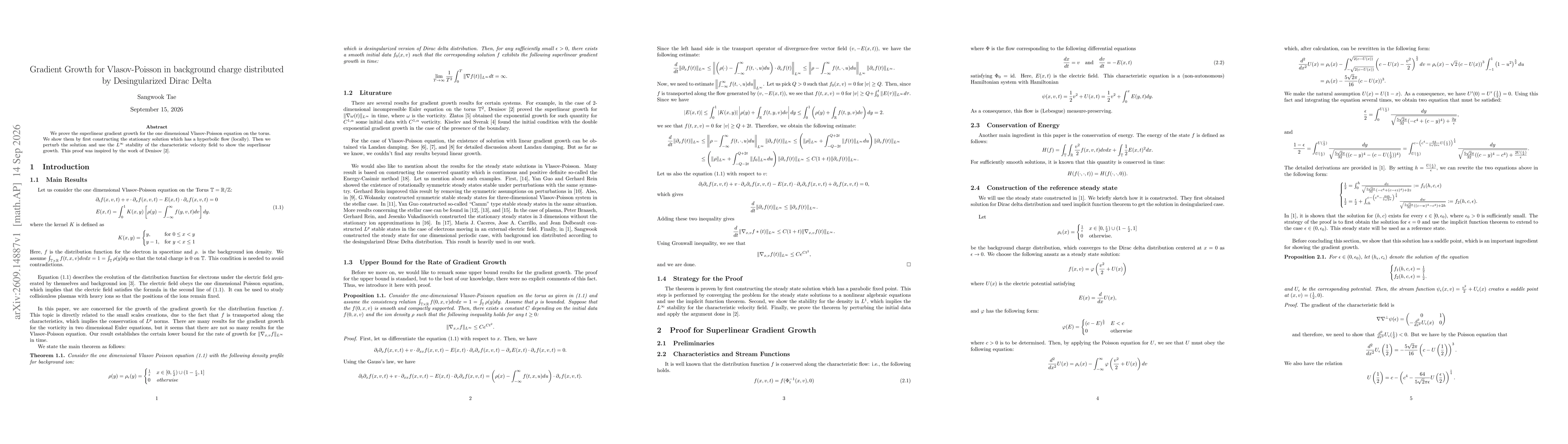 Thumbnail for Gradient Growth for Vlasov-Poisson in background charge distributed by Desingularized Dirac Delta