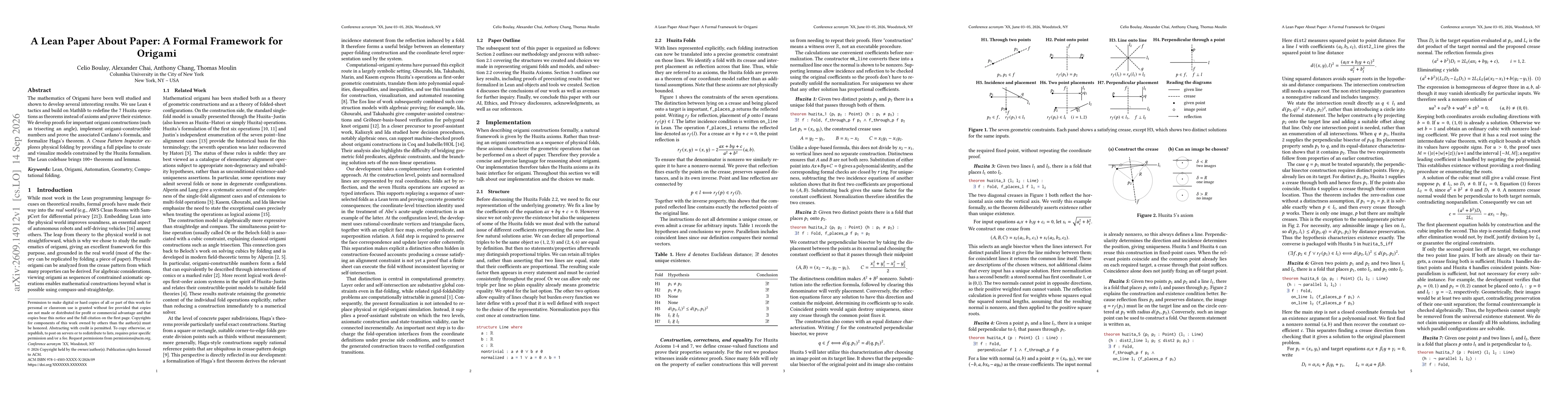 Thumbnail for A Lean Paper About Paper: A Formal Framework for Origami