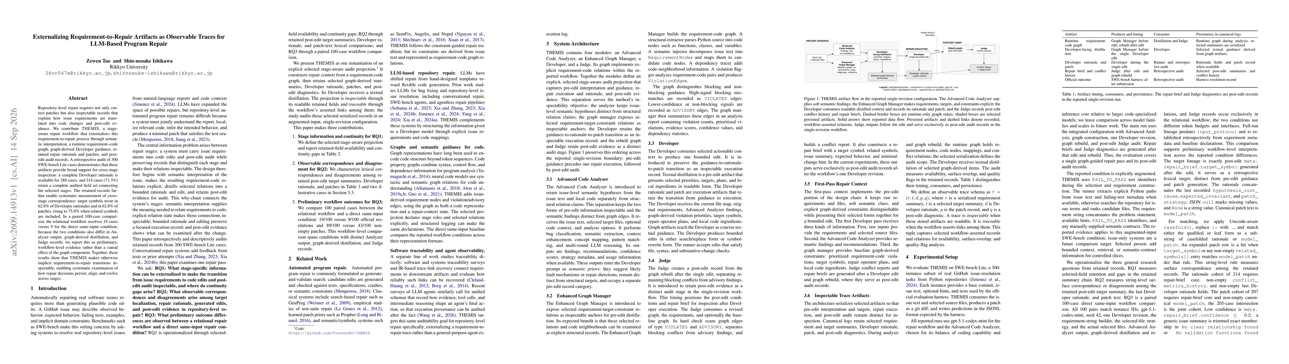 Thumbnail for Externalizing Requirement-to-Repair Artifacts as Observable Traces for LLM-Based Program Repair