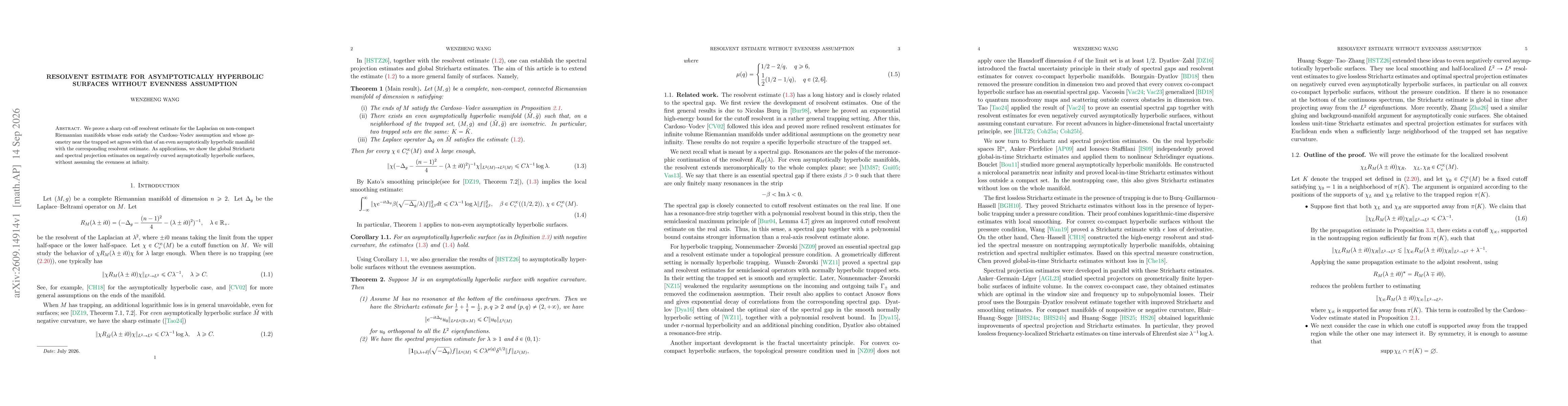 Thumbnail for Resolvent estimate for asymptotically hyperbolic surfaces without evenness assumption