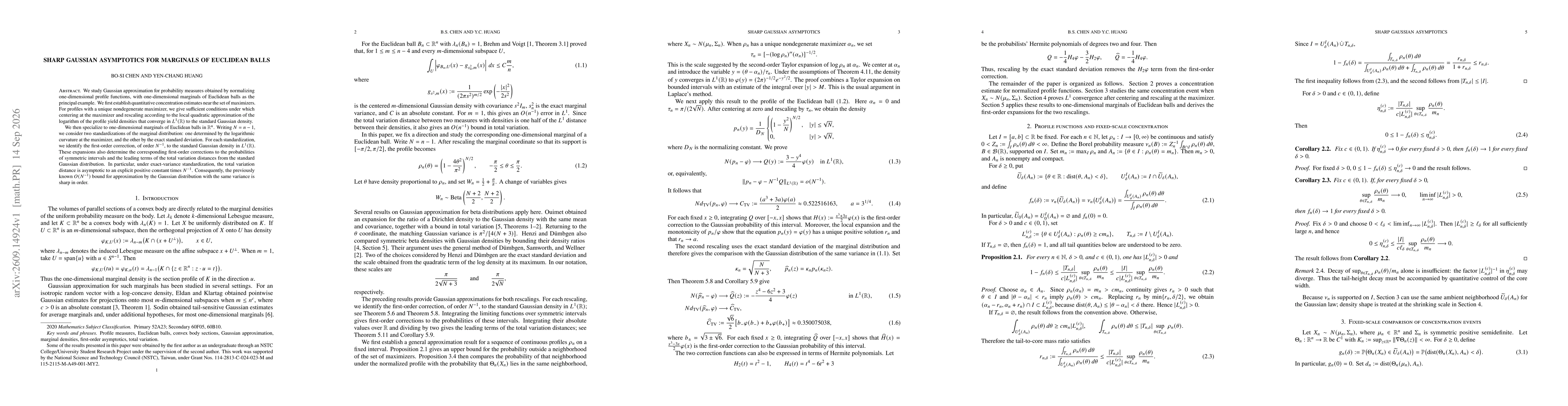 Thumbnail for Sharp Gaussian Asymptotics for Marginals of Euclidean Balls