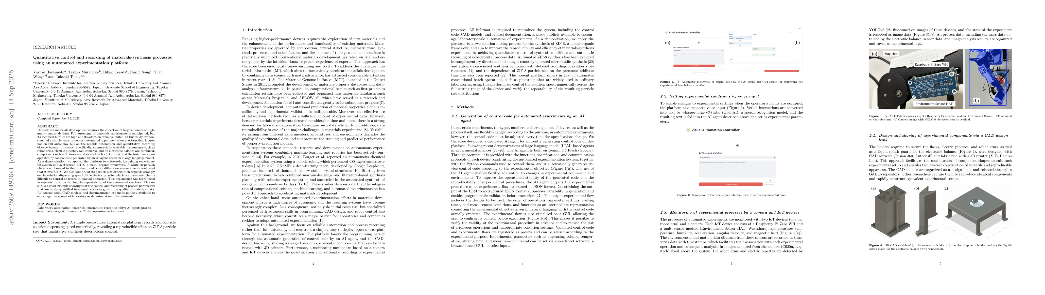 Thumbnail for Quantitative control and recording of materials-synthesis processes using an automated experimentation platform