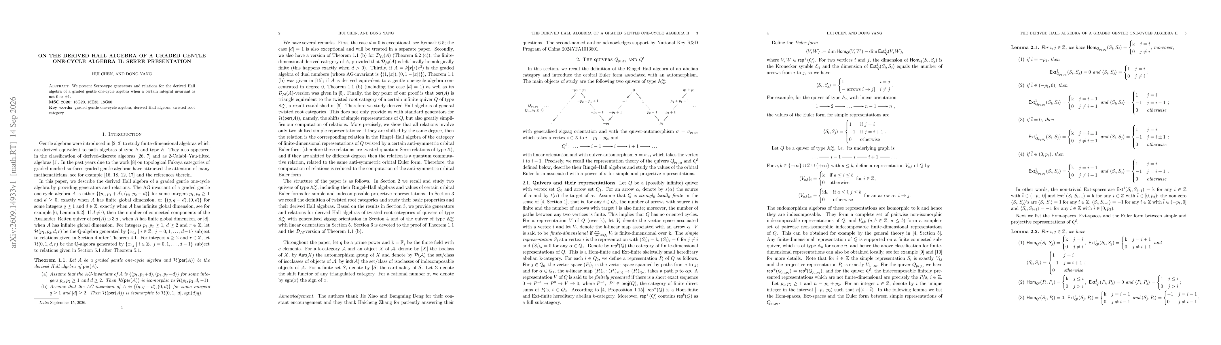 Thumbnail for On the derived Hall algebra of a graded gentle one-cycle algebra II: Serre presentation