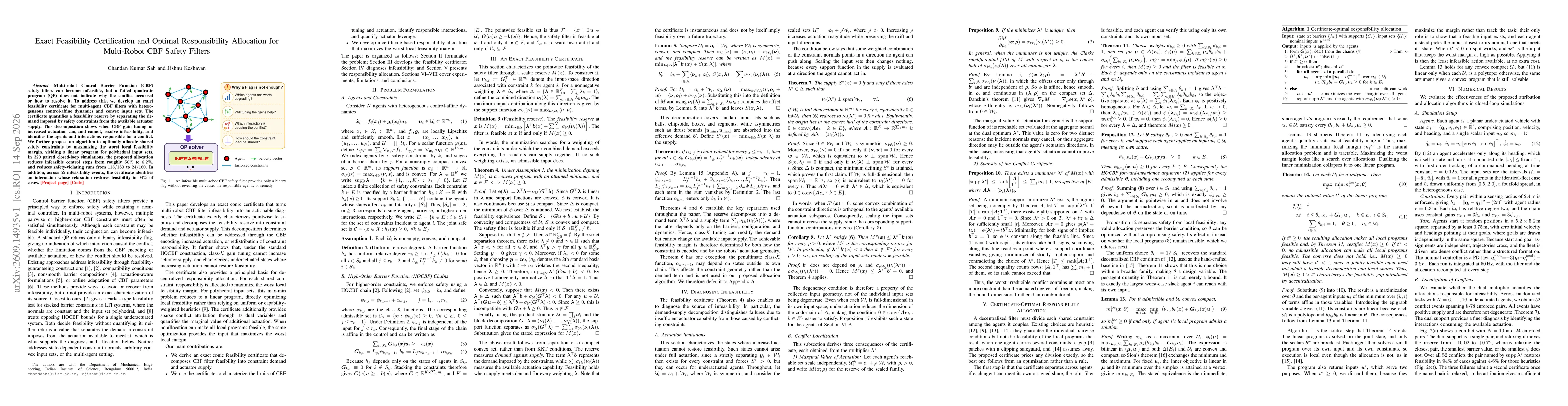 Thumbnail for Exact Feasibility Certification and Optimal Responsibility Allocation for Multi-Robot CBF Safety Filters