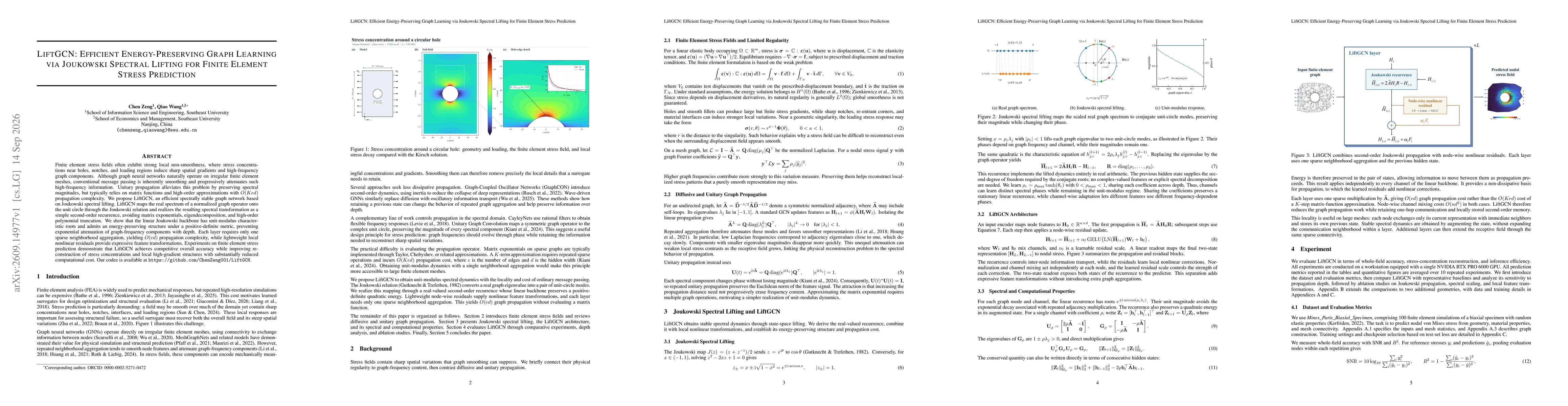 Thumbnail for LiftGCN: Efficient Energy-Preserving Graph Learning via Joukowski Spectral Lifting for Finite Element Stress Prediction