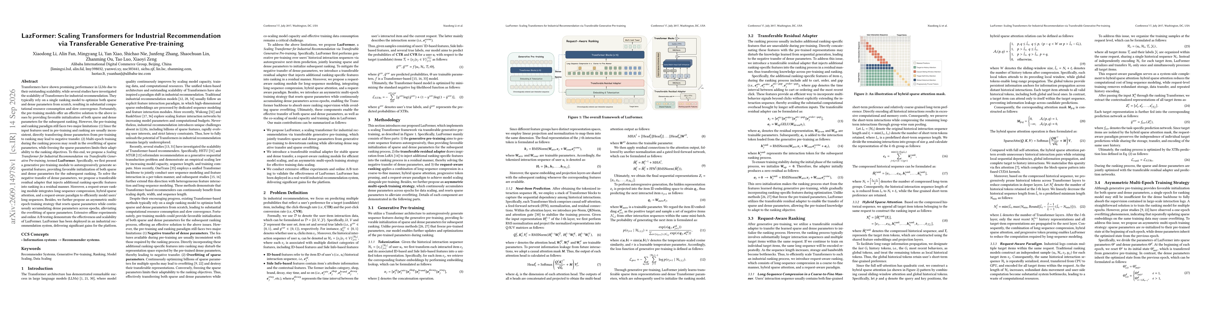 Thumbnail for LazFormer: Scaling Transformers for Industrial Recommendation via Transferable Generative Pre-training