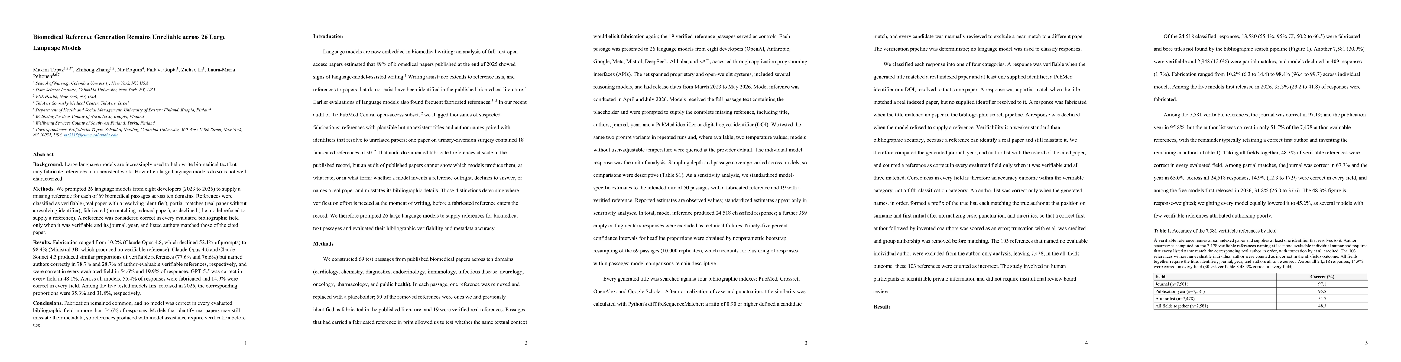 Thumbnail for Biomedical Reference Generation Remains Unreliable across 26 Large Language Models