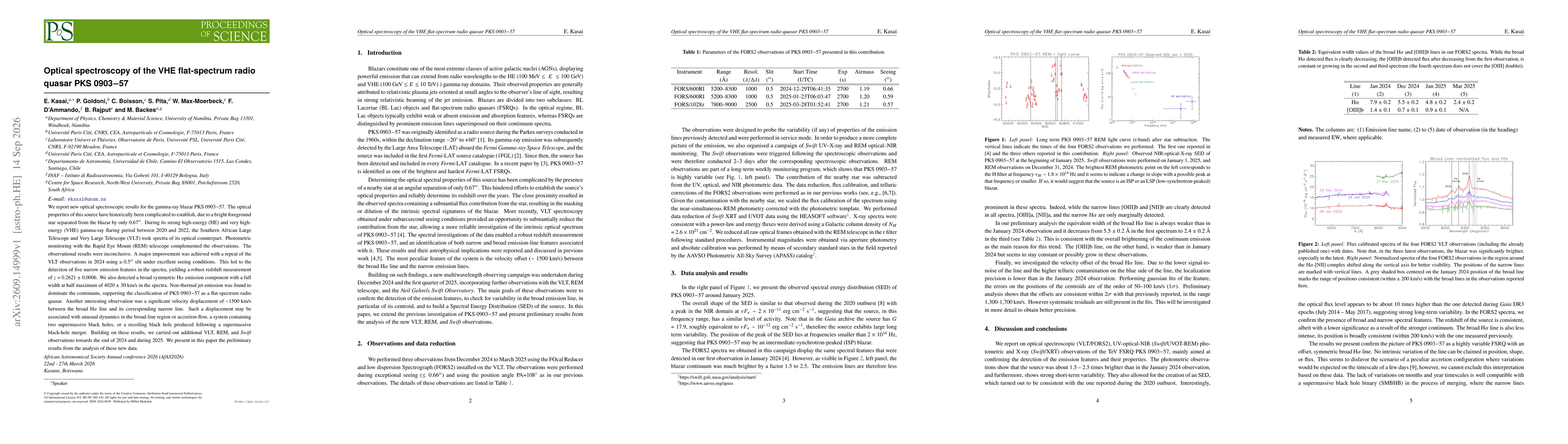 Thumbnail for Optical spectroscopy of the VHE flat-spectrum radio quasar PKS 0903-57