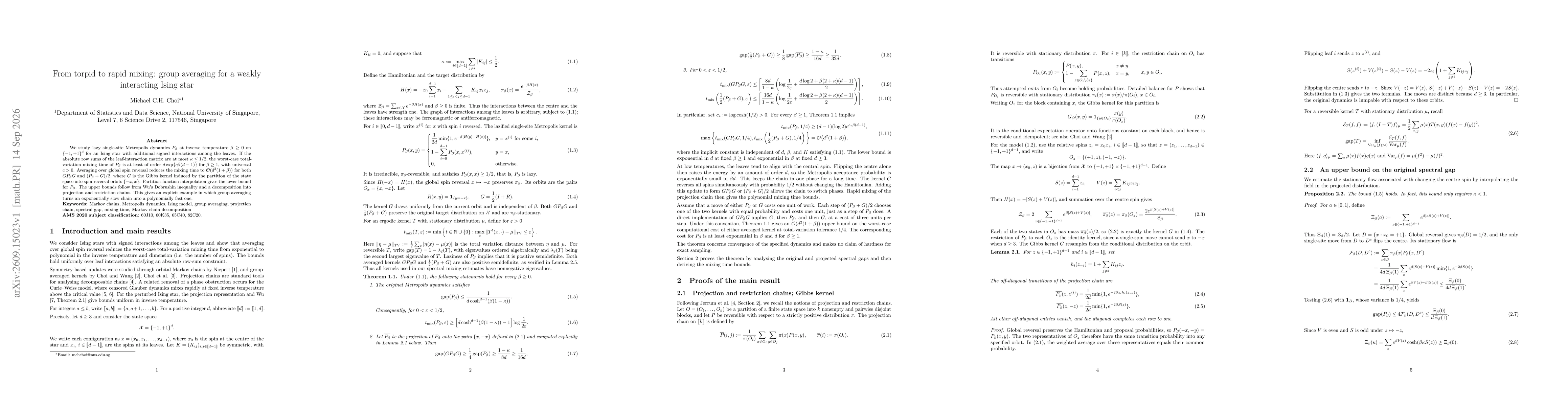 Thumbnail for From torpid to rapid mixing: group averaging for a weakly interacting Ising star