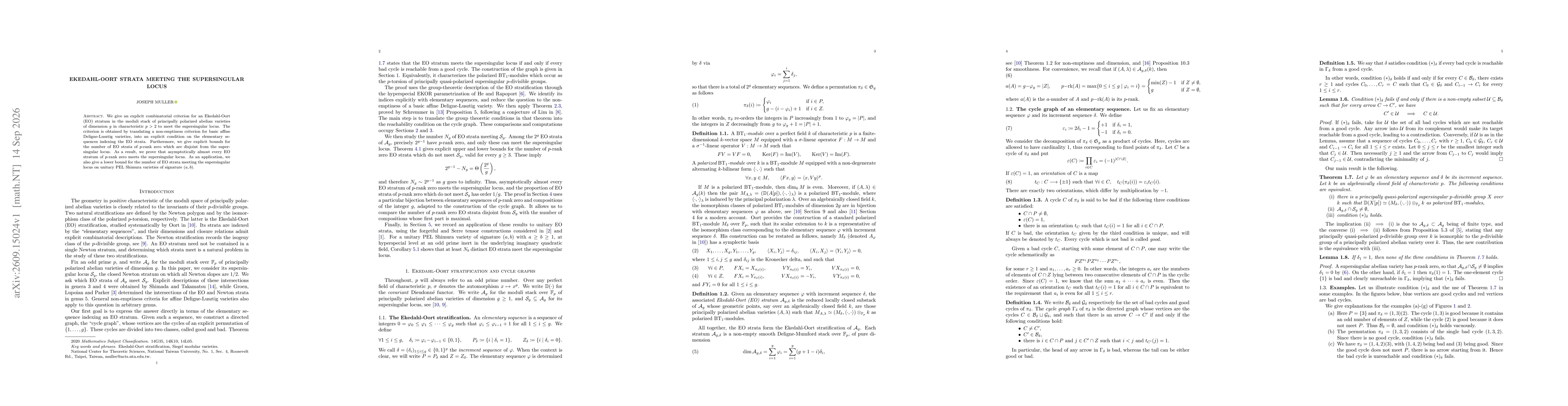 Thumbnail for Ekedahl-Oort strata meeting the supersingular locus