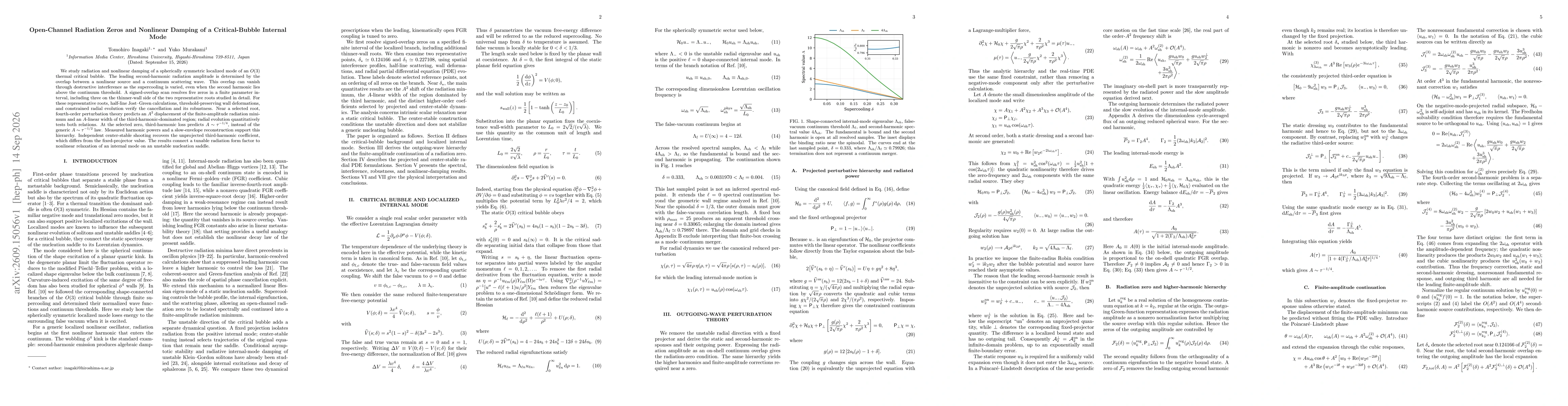 Thumbnail for Open-channel radiation zeros and nonlinear damping of a critical-bubble internal mode