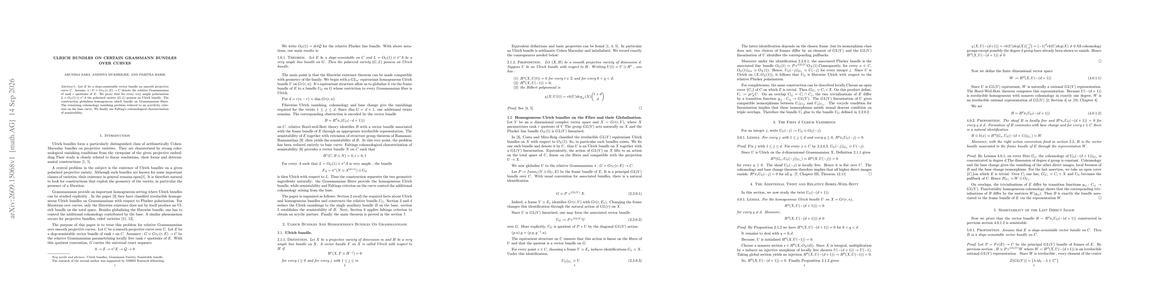 Thumbnail for Ulrich Bundles on certain Grassmann Bundles Over Curves