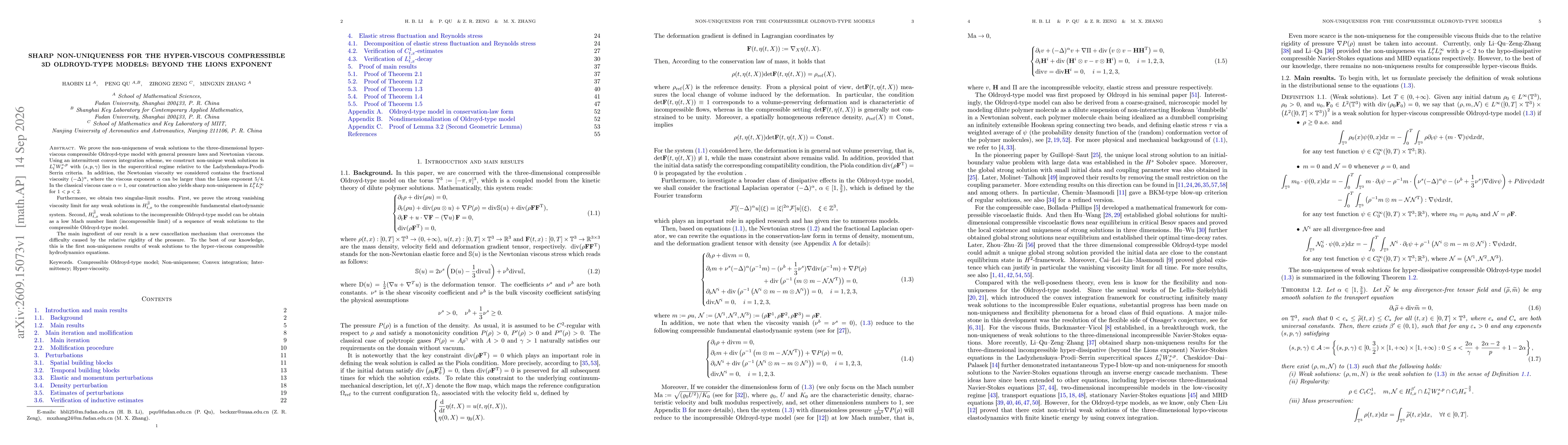Thumbnail for Sharp non-uniqueness for the hyper-viscous compressible 3D Oldroyd-type models: Beyond the Lions exponent