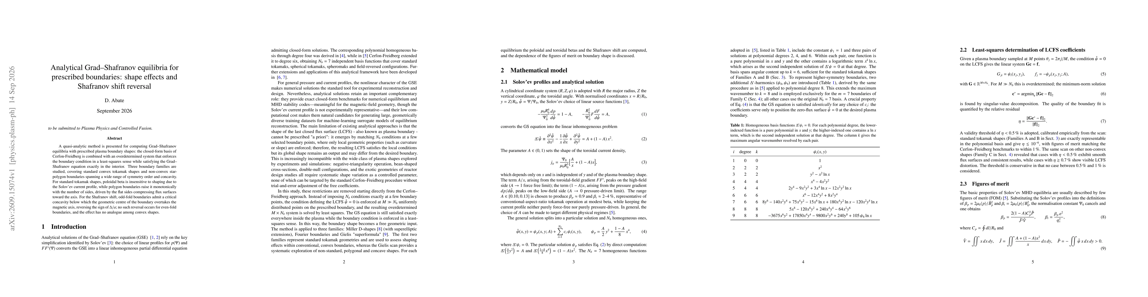 Thumbnail for Analytical Grad-Shafranov equilibria for prescribed boundaries: shape effects and Shafranov shift reversal