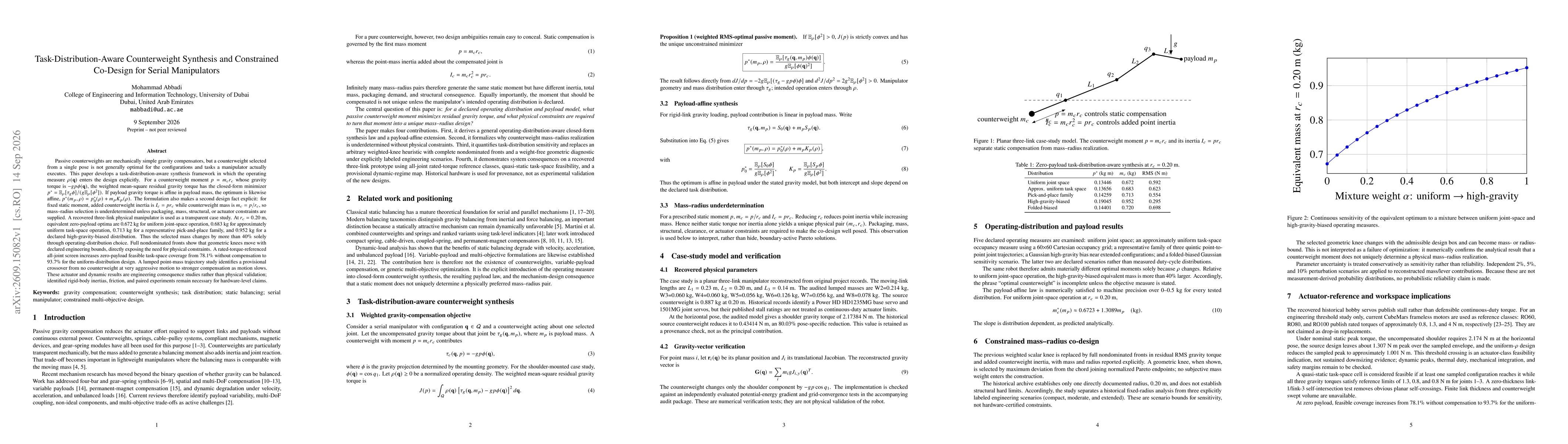 Thumbnail for Task-Distribution-Aware Counterweight Synthesis and Constrained Co-Design for Serial Manipulators