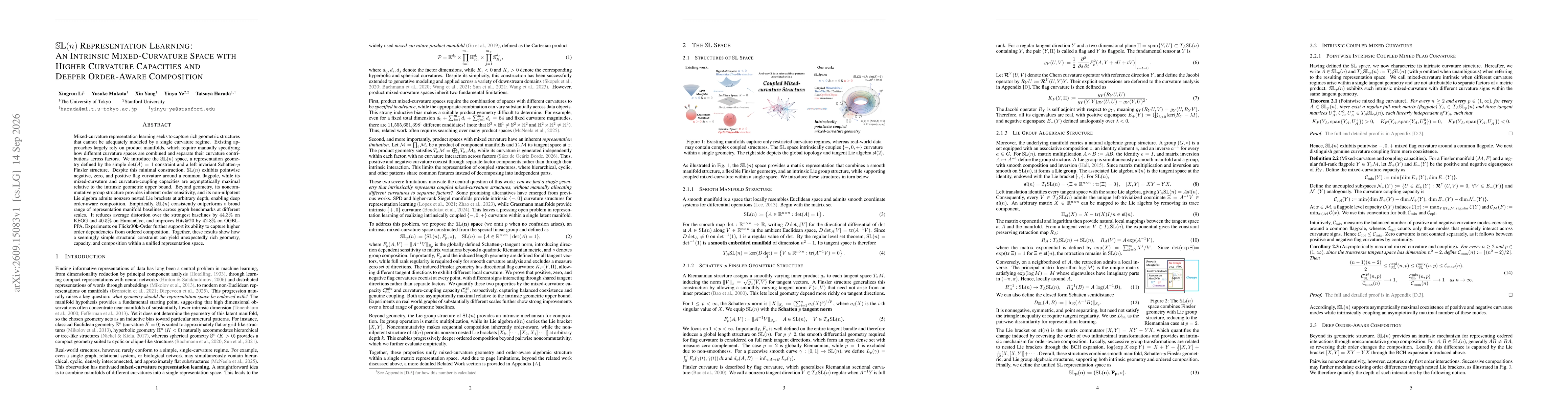 Thumbnail for $\mathbb{SL}(n)$ Representation Learning: An Intrinsic Mixed-Curvature Space with Higher Curvature Capacities and Deeper Order-Aware Composition