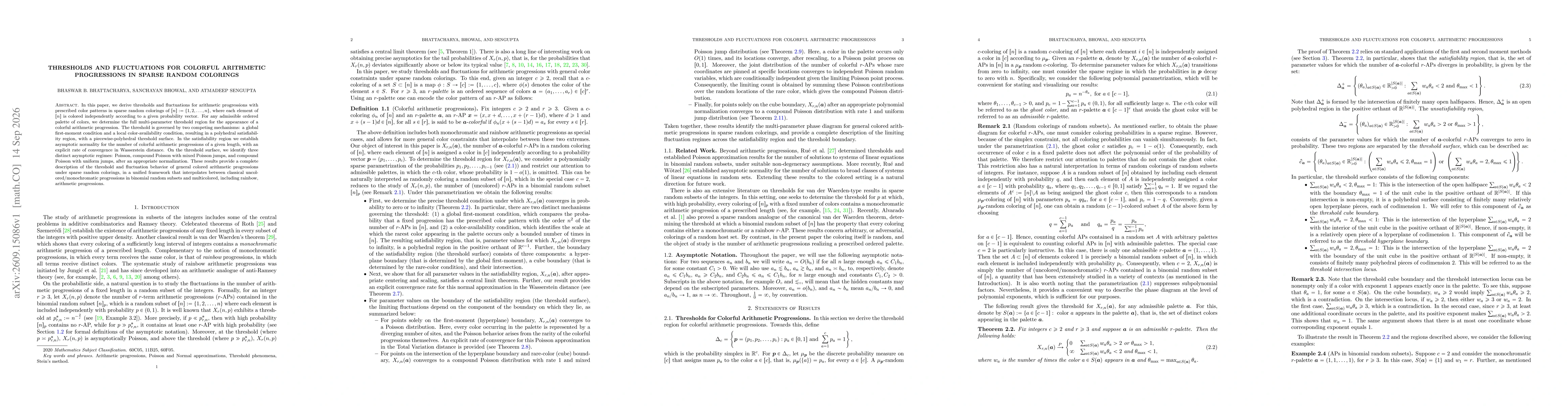 Thumbnail for Thresholds and Fluctuations for Colorful Arithmetic Progressions in Sparse Random Colorings