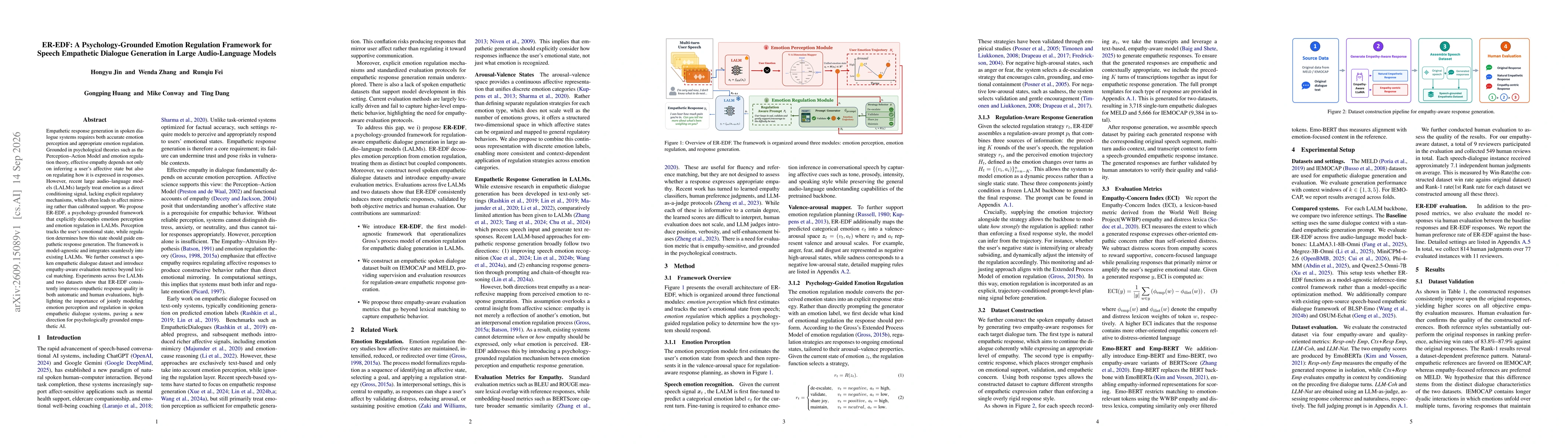 Thumbnail for ER-EDF: A Psychology-Grounded Emotion Regulation Framework for Speech Empathetic Dialogue Generation in Large Audio-Language Models