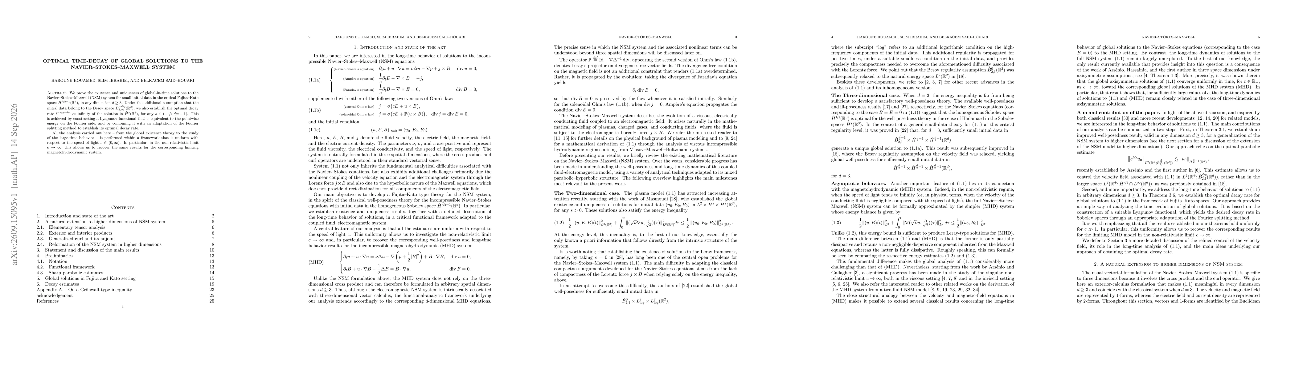 Thumbnail for Optimal Time-Decay of global solutions to the Navier-Stokes-Maxwell system
