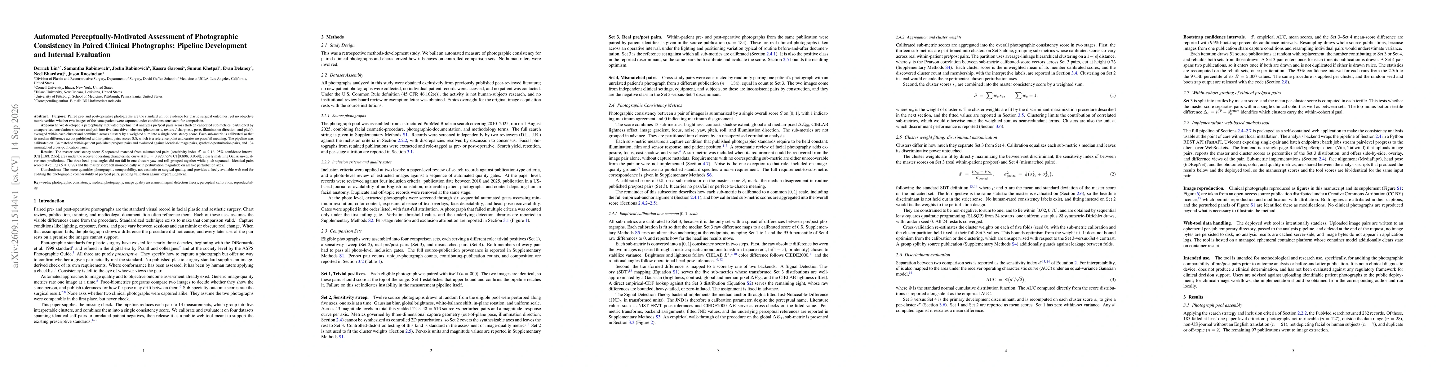 Thumbnail for Automated Perceptually-Motivated Assessment of Photographic Consistency in Paired Clinical Photographs: Pipeline Development and Internal Evaluation