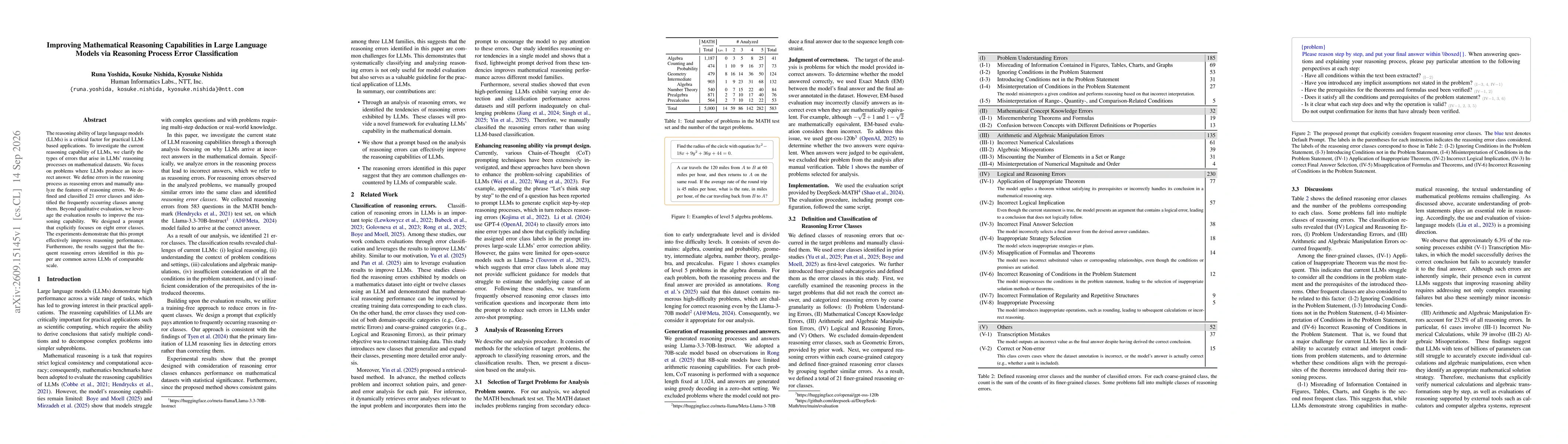 Thumbnail for Improving Mathematical Reasoning Capabilities in Large Language Models via Reasoning Process Error Classification