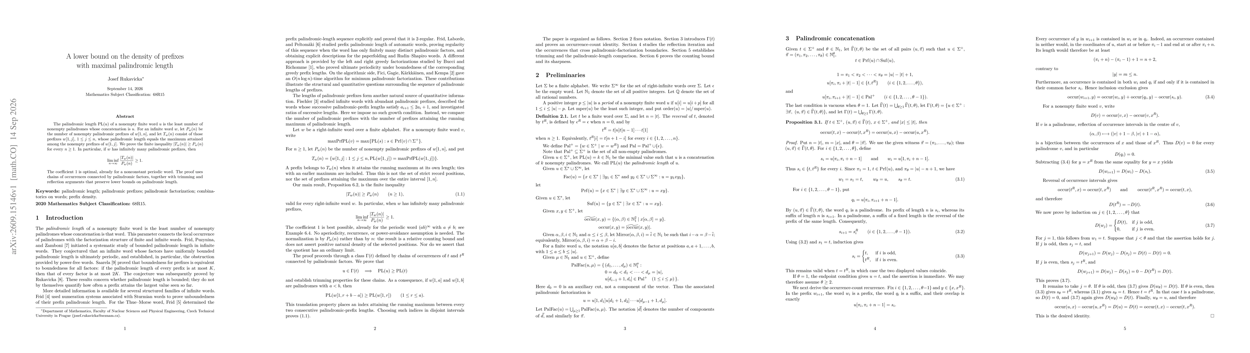Thumbnail for A lower bound on the density of prefixes with maximal palindromic length