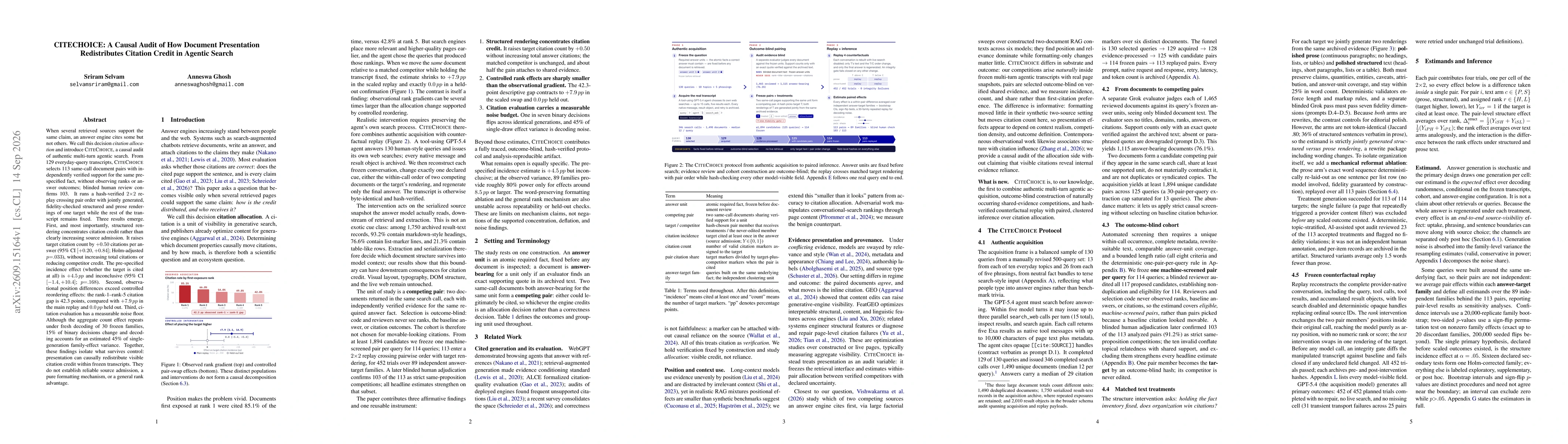 Thumbnail for CITECHOICE: A Causal Audit of How Document Presentation Redistributes Citation Credit in Agentic Search