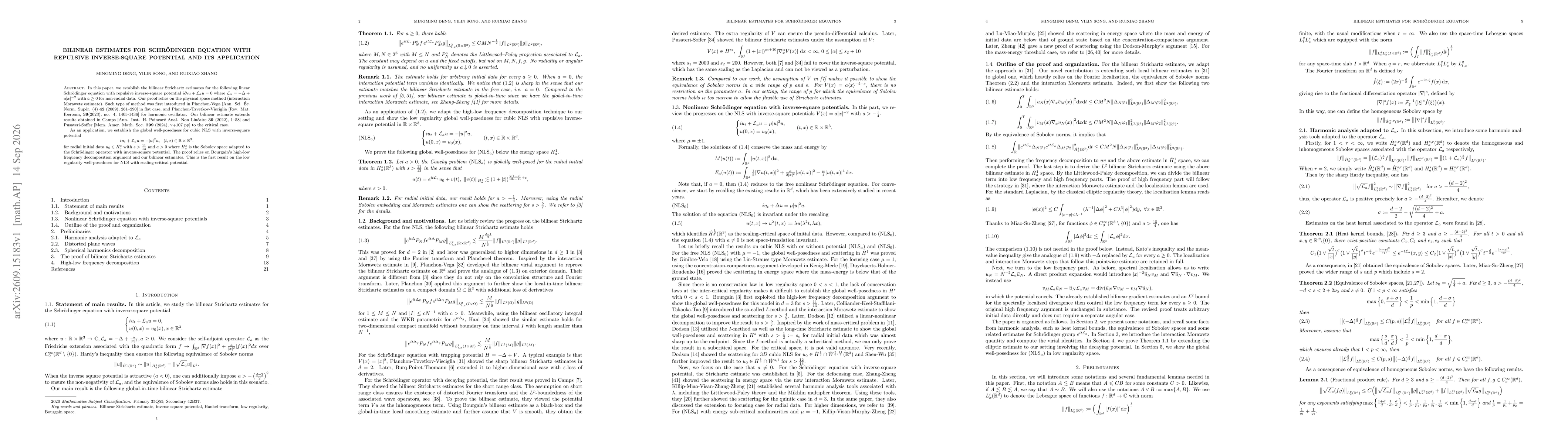 Thumbnail for Bilinear estimates for Schrödinger equation with repulsive inverse-square potential and its application