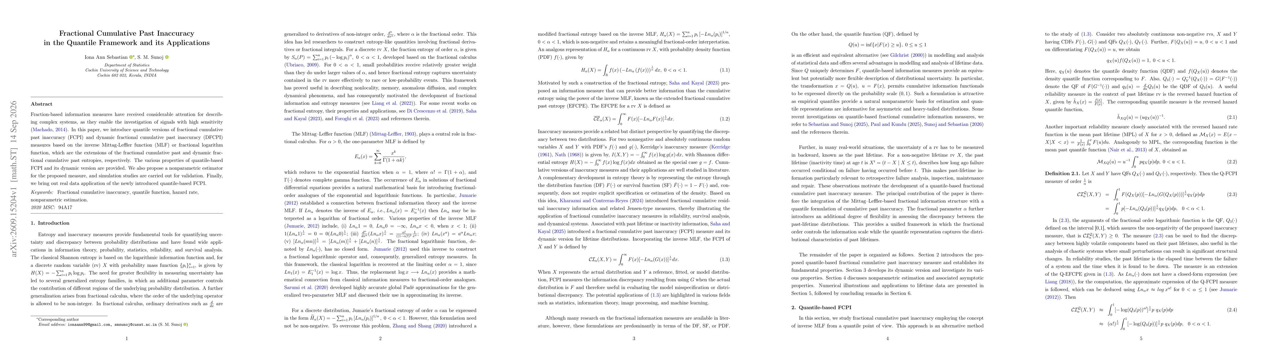 Thumbnail for Fractional Cumulative Past Inaccuracy in the Quantile Framework and its Applications