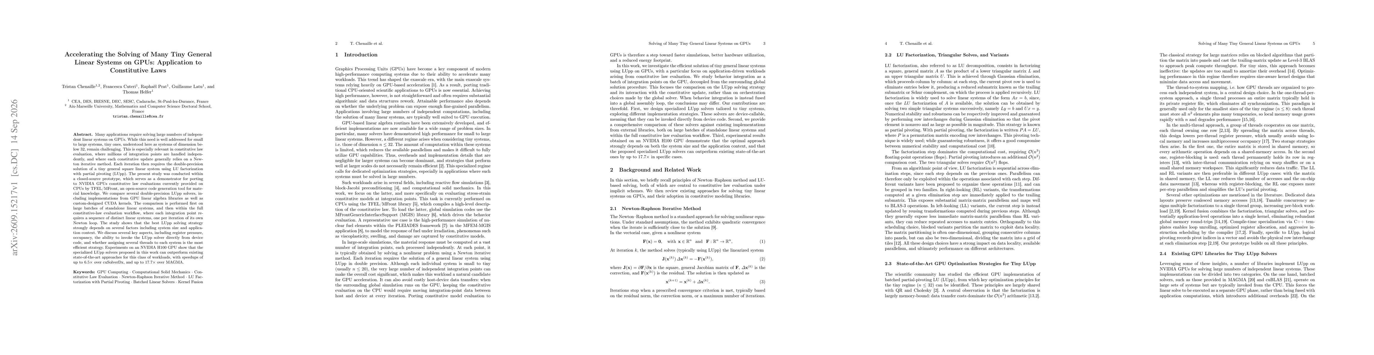 Thumbnail for Accelerating the Solving of Many Tiny General Linear Systems on GPUs: Application to Constitutive Laws
