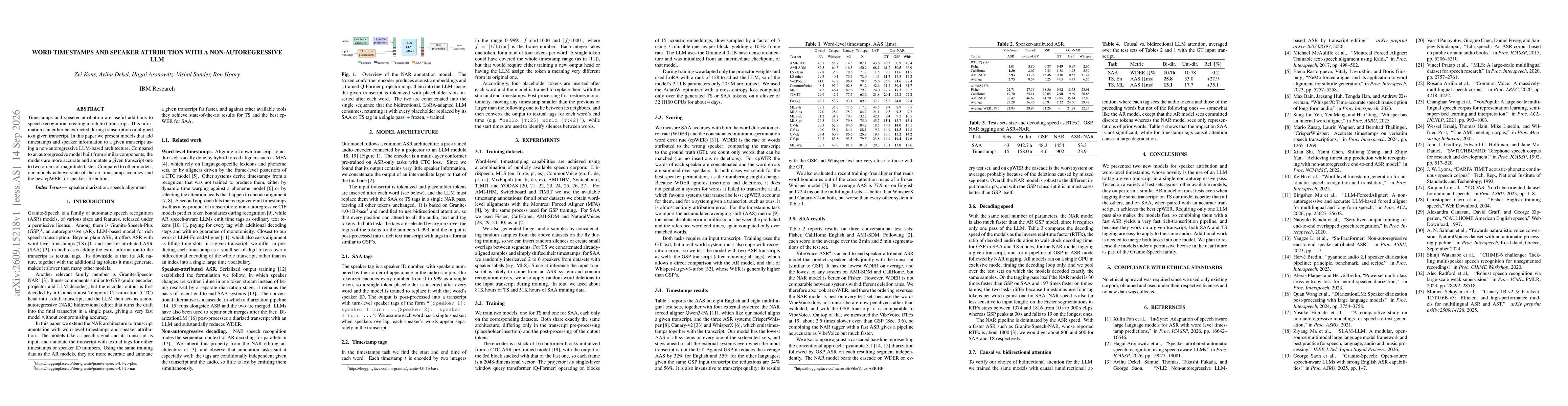 Thumbnail for Word Timestamps and Speaker Attribution with a Non-Autoregressive LLM