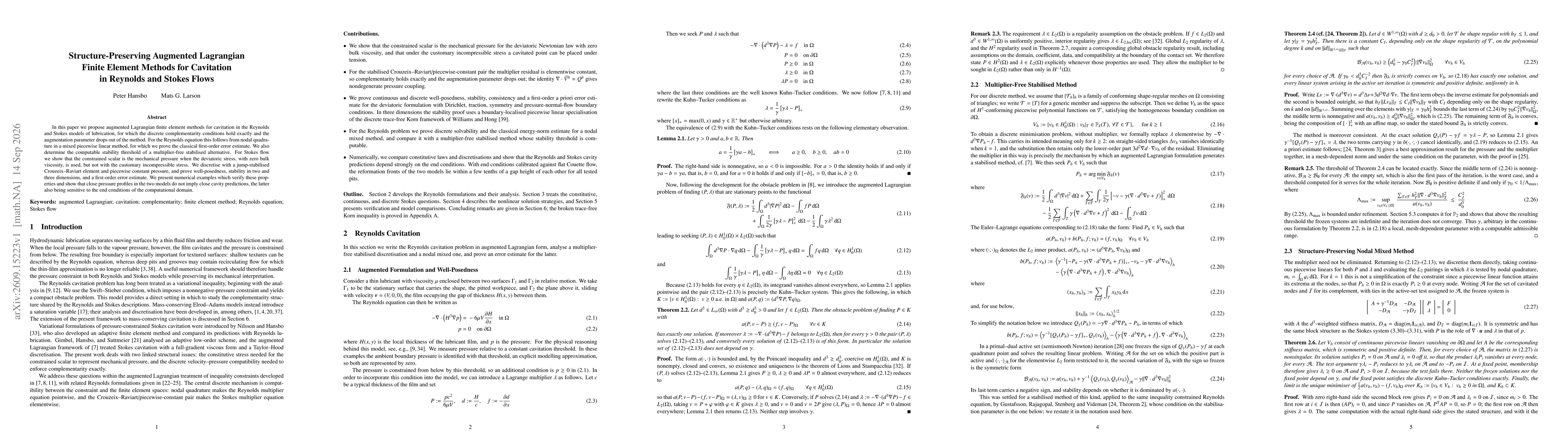 Thumbnail for Structure-Preserving Augmented Lagrangian Finite Element Methods for Cavitation in Reynolds and Stokes Flows