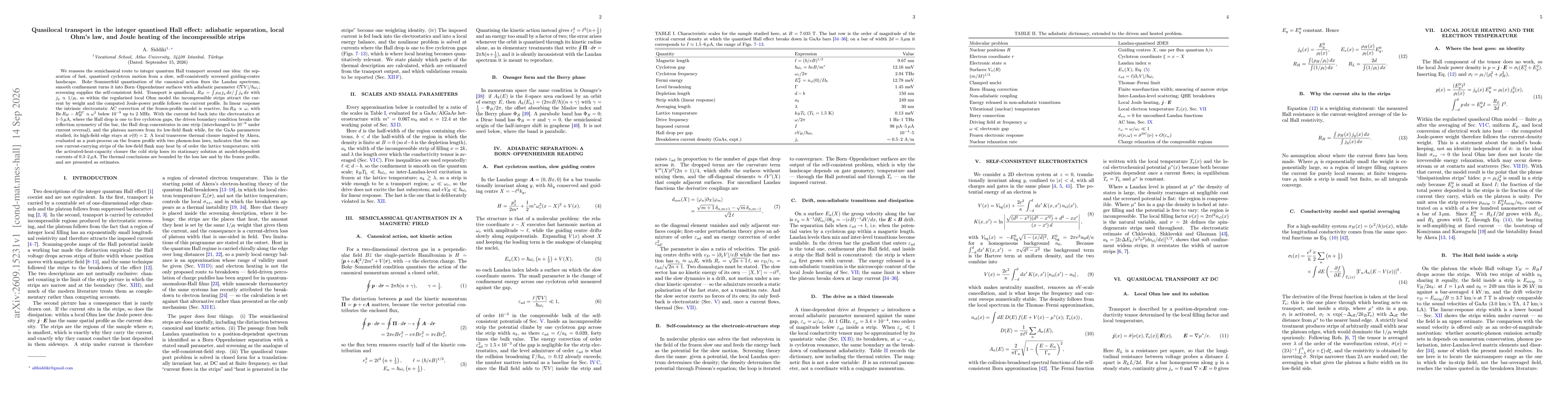 Thumbnail for Quasilocal transport in the integer quantised Hall effect: adiabatic separation, local Ohm's law, and Joule heating of the incompressible strips