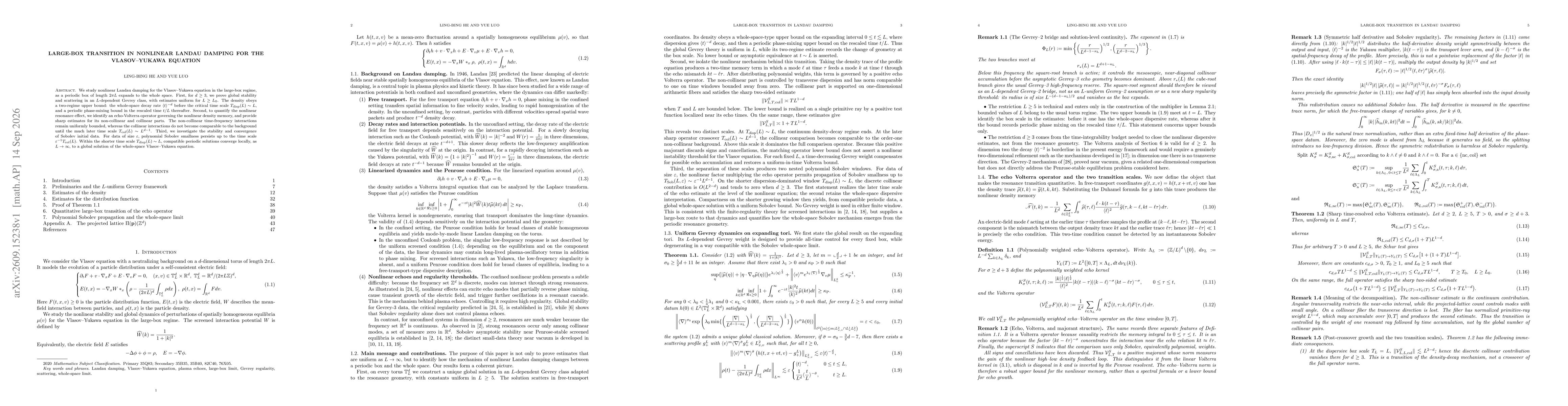 Thumbnail for Large-Box Transition in Nonlinear Landau Damping for the Vlasov--Yukawa Equation