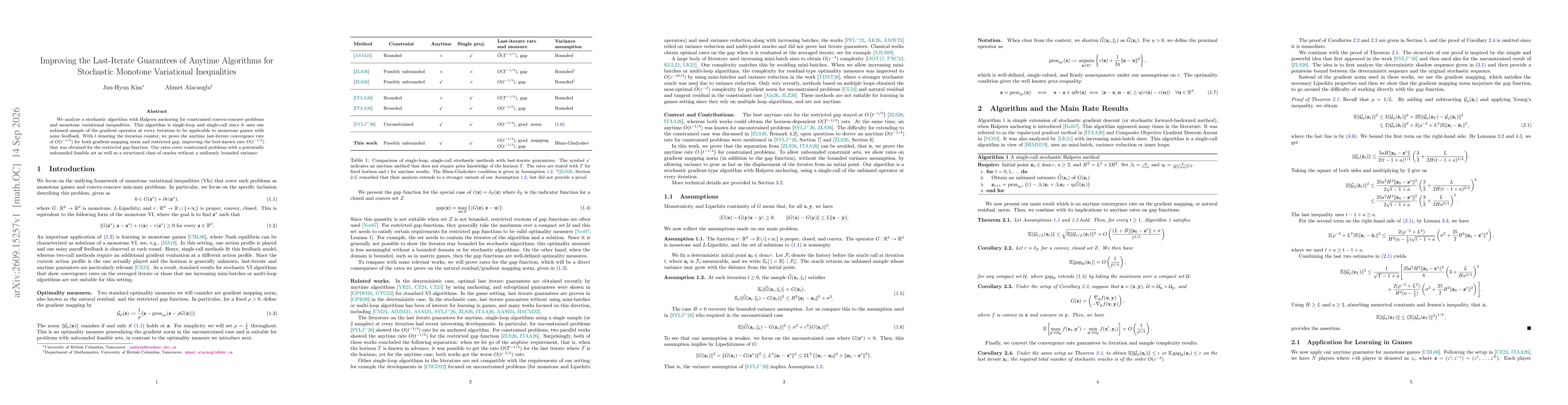 Thumbnail for Improving the Last-Iterate Guarantees of Anytime Algorithms for Stochastic Monotone Variational Inequalities