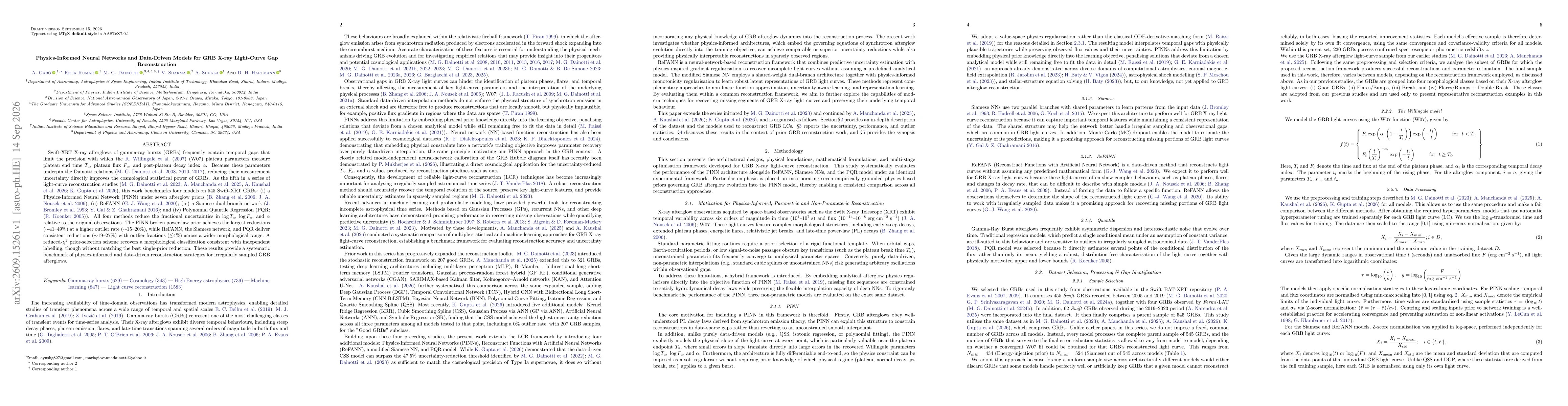 Thumbnail for Physics-Informed Neural Networks and Data-Driven Models for GRB X-ray Light-Curve Gap Reconstruction