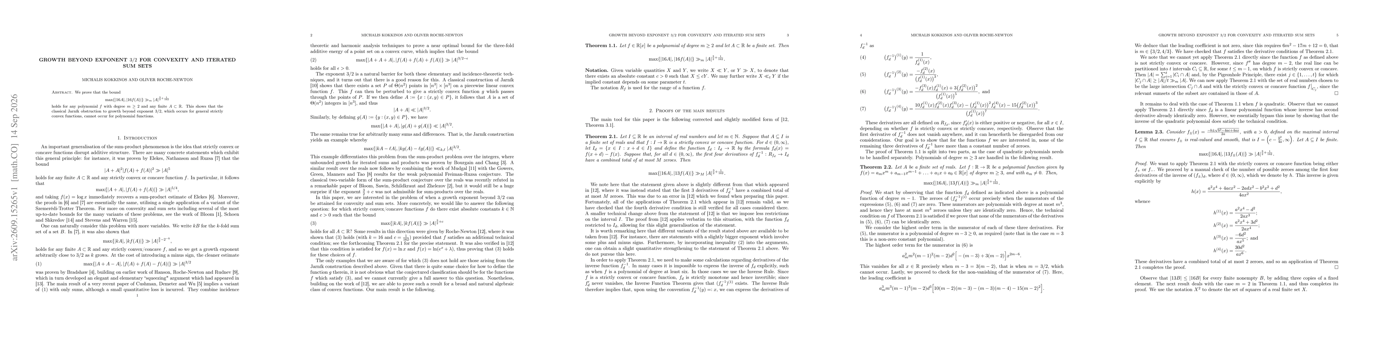 Thumbnail for Growth beyond exponent $3/2$ for convexity and iterated sum sets