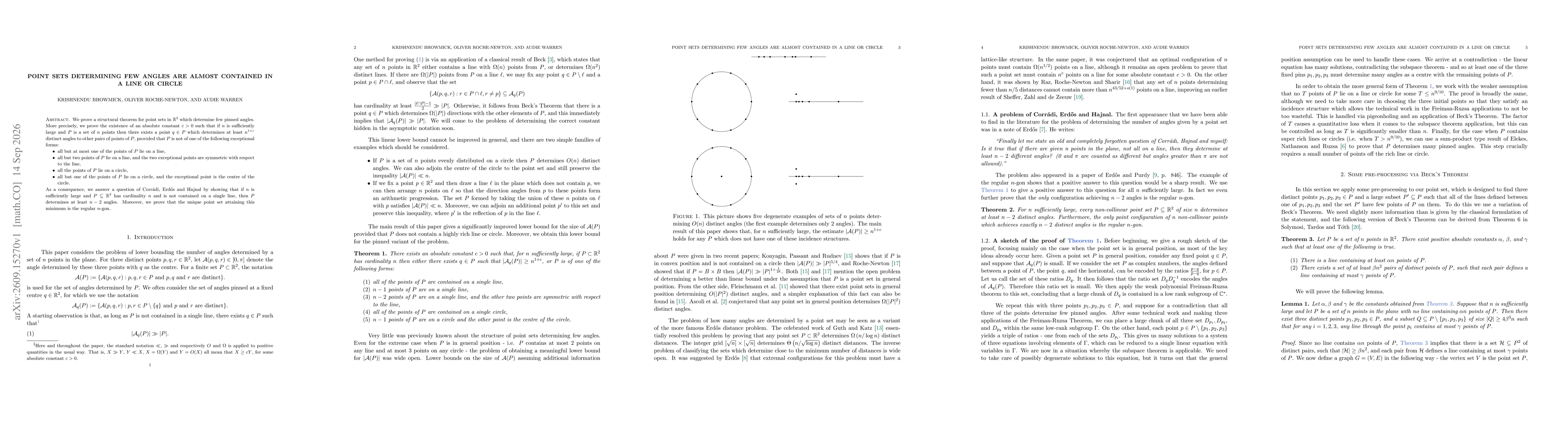 Thumbnail for Point sets determining few angles are almost contained in a line or circle