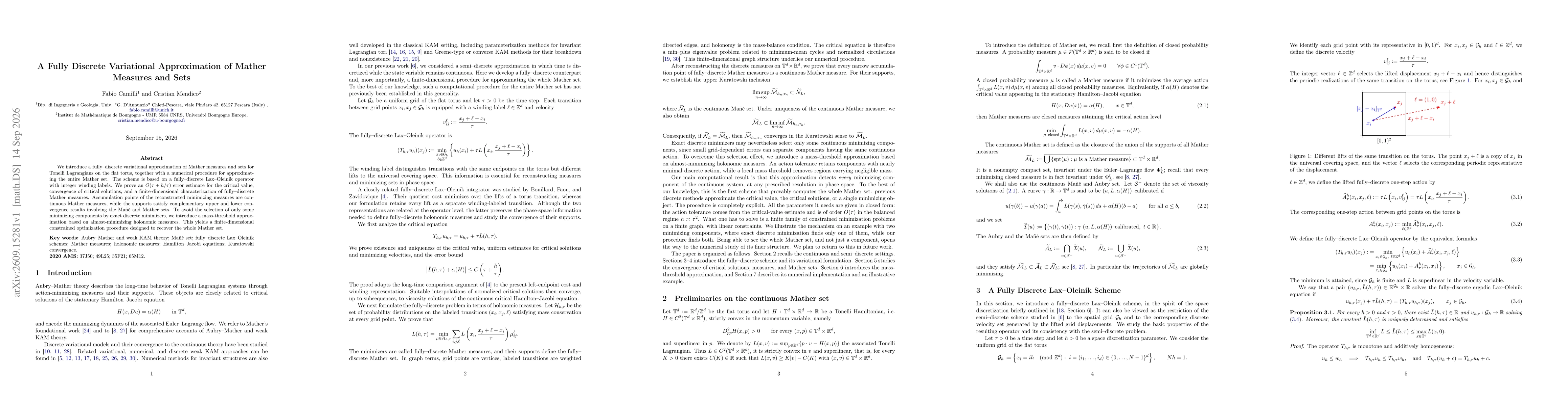Thumbnail for A Fully Discrete Variational Approximation of Mather Measures and Sets